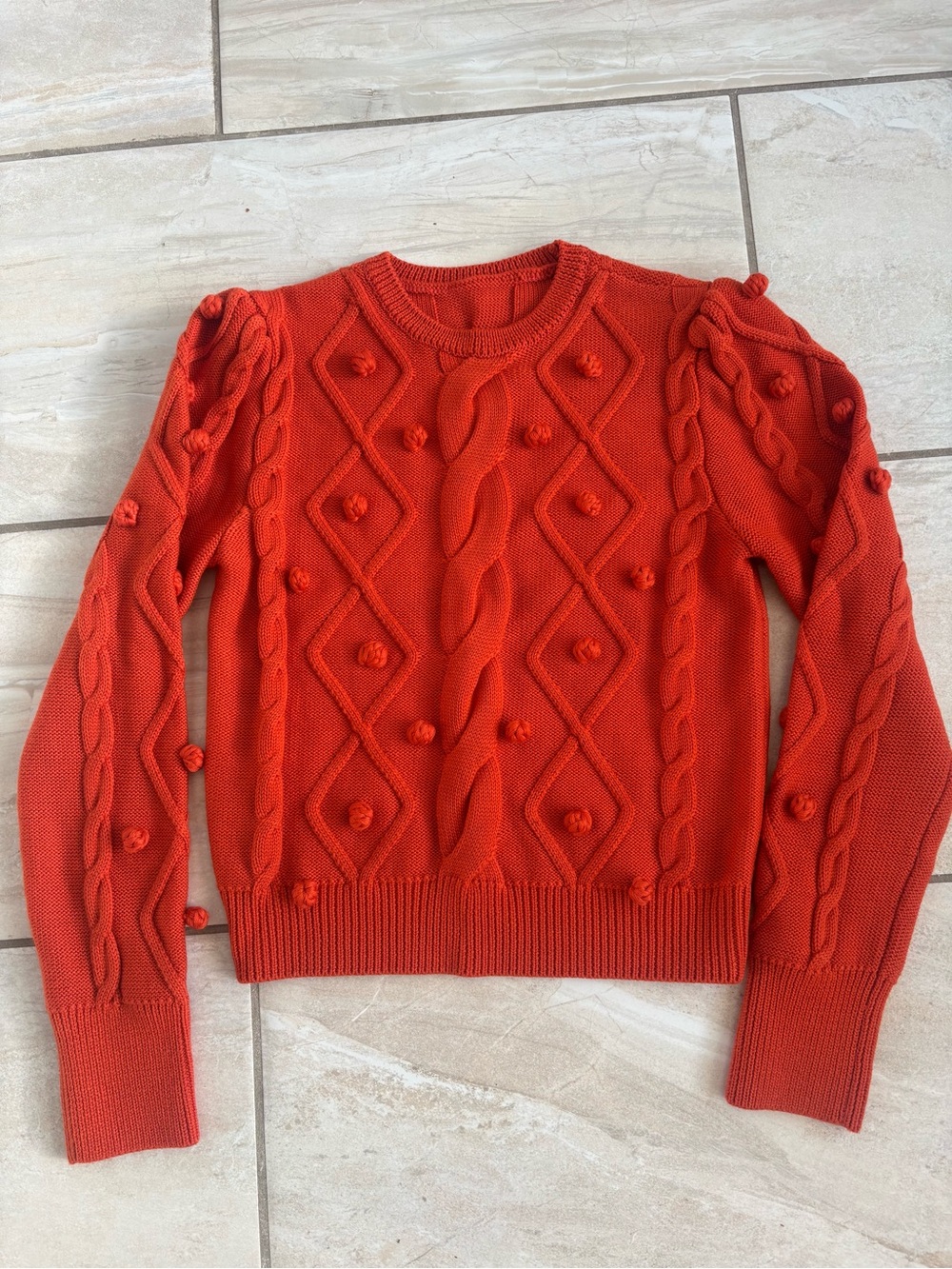 PushBUTTON Orange Cable Sweater with Pom Pom Detail Size Small